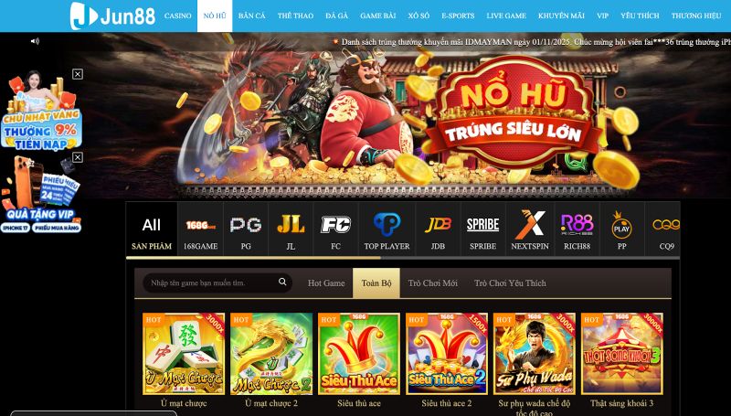 Kho nổ hũ online Jun88 đa dạng trò chơi